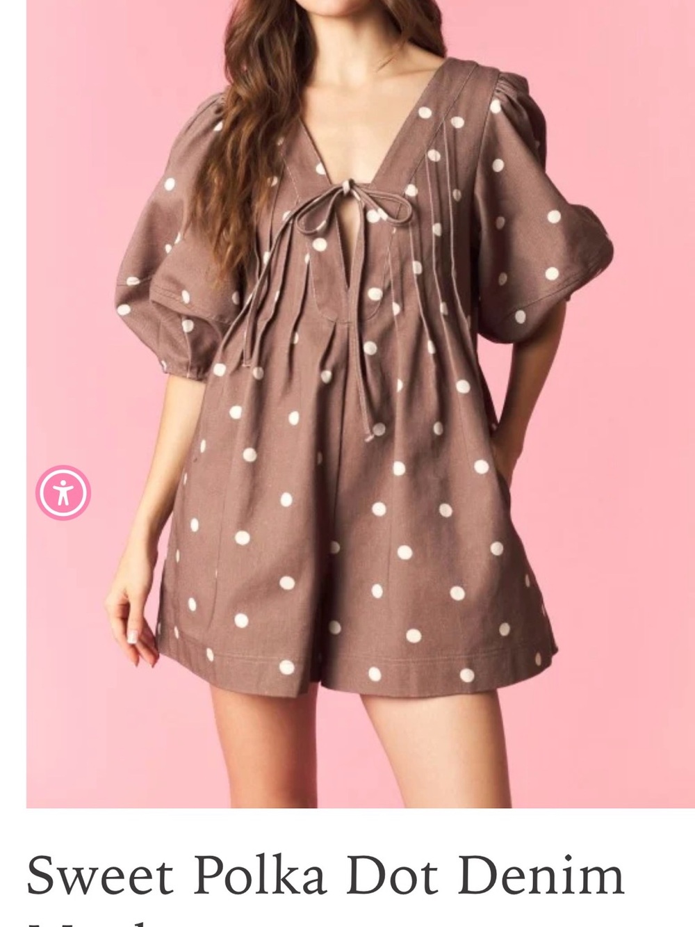 Peach Love California Brown Polka Dot Tie-Front Romper